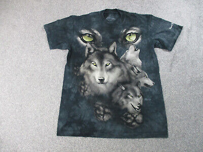The Mountain T-Shirt Mens Medium M Black Wolf Wolves Graphic Tee Wildlife Dyed