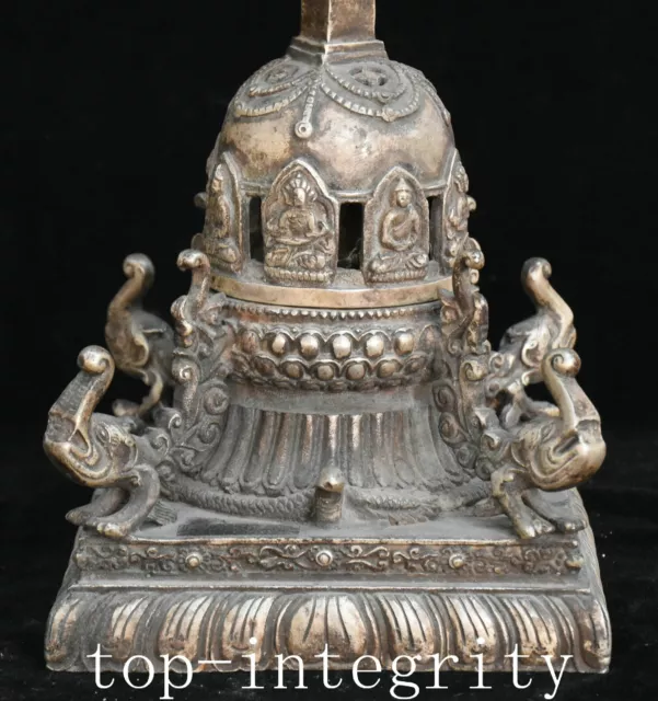9'' OLD TIBET Buddhism Silver Shakyamuni Buddha Elephant Incense Burner ...