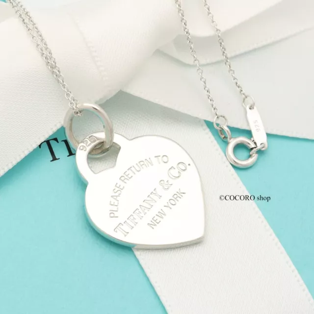Tiffany & Co. Return to Medium Heart Tag Necklace Pendant 16.1" Silver w/Pouch
