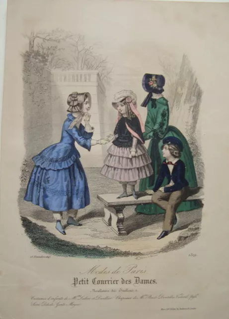 Mode Paris London Damenmode  Fashion altkolorierter echter Stahlstich 1846 Nr 20