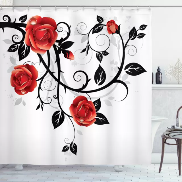Ornate Branch Rose Garden Floral Gothic Grunge Style Print Shower Curtain Set