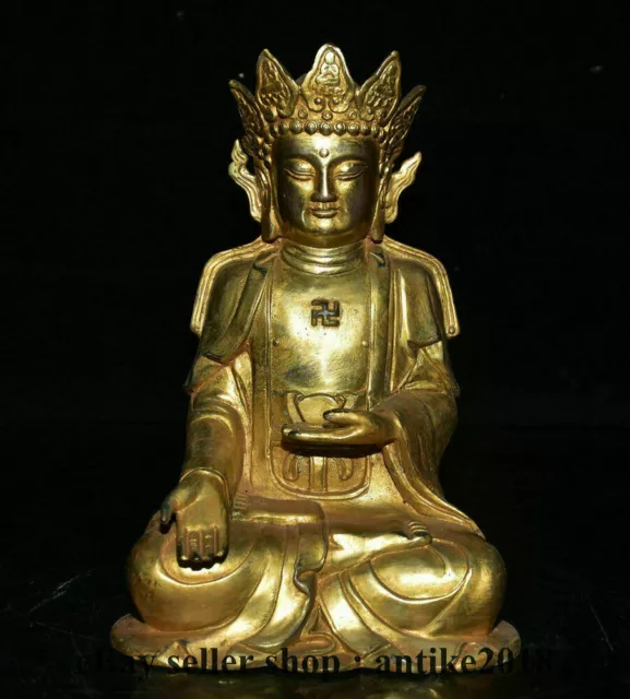 8" Rare Old Tibetan Copper Gilt Buddhism Kwan-yin Guan Yin Goddess Statue