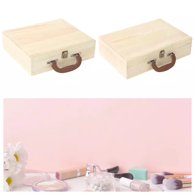 Wooden Storage Box Portable with Front Clasp Carry Case Container with Hinge Lid