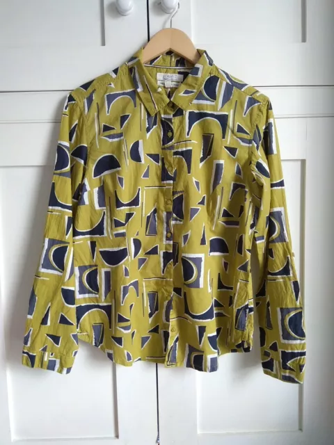 SEASALT Cornwall Larissa Organic Cotton Shirt, size 12 Green Navy Abstract