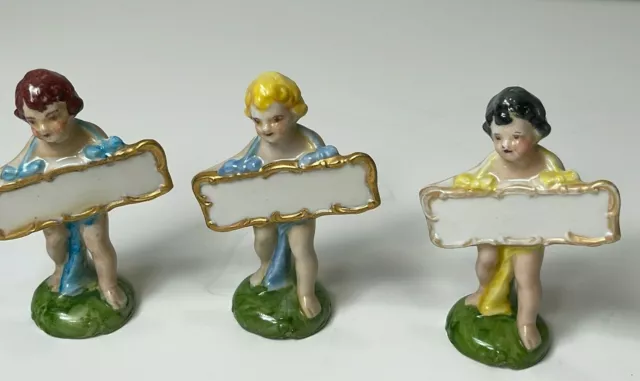 VTG 3 Porcelain Ceramic Little Babies Holding Angels Blank Name Plates Germany