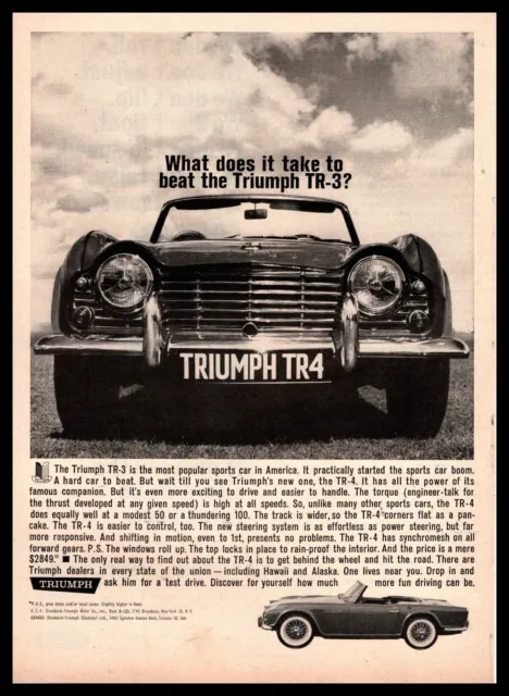 1961 Standard Triumph TR4 "What Does It Take To Beat The TR-3?" Vintage Print Ad