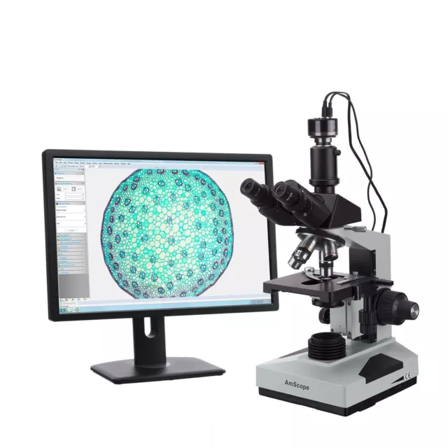 AmScope 40X-1000X LED Trinocular Biological Compound Microscope + HD Camera