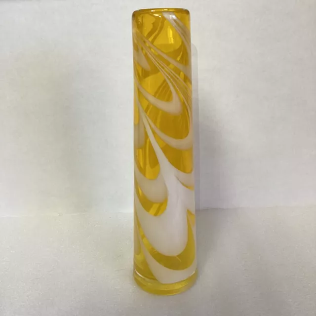 Hand Blown Excel CYS Glass Vase Bright Yellow & White Gorgeous Designs