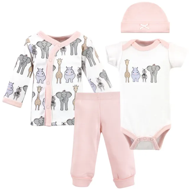 Hudson Baby Infant Girl Preemie Layette Set 4-Piece, Pink Safari, Preemie