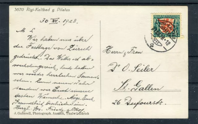 AK Rigi-Kaltbad Mi.-Nr. 230 EF Pro Juventute 1928 nach St. Gallen - b4958