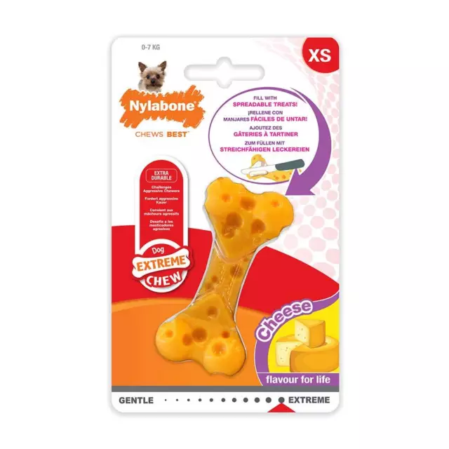 Nylabone Extreme Tough Dog Chew Toy Cheese Bone, Durable, Cleans Teeth, Cheese F