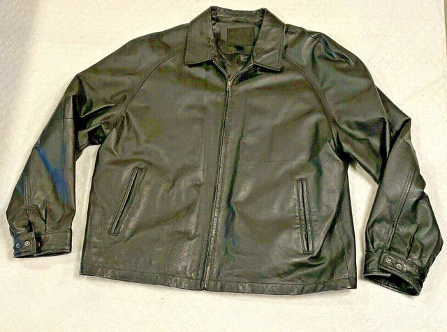 Men's black leather coat or jacket, by Saddlebred, men's size XL, lined, zip up