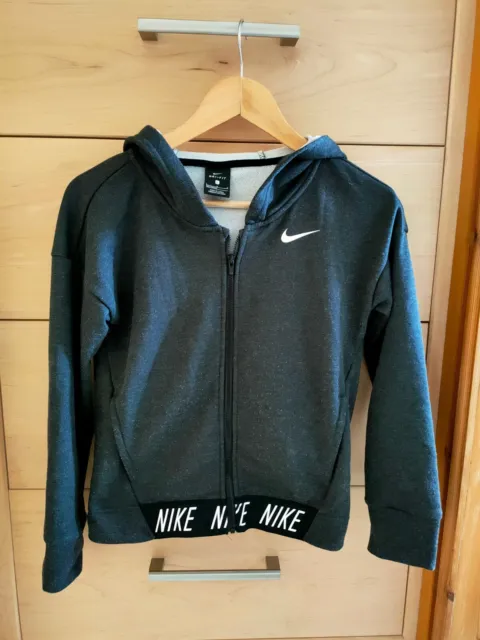 Girls Boys Grey Nike Hoodie Zip Up Top Sweatshirt Dri Fit 146-156 cm
