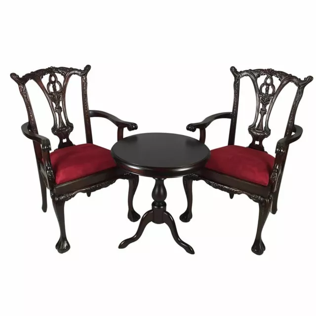 Solid Mahogany Wood Table Set with Arm chairs Antique Chippendale Design