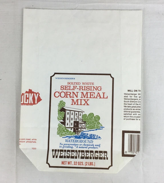 EMPTY VINTAGE WEISENBERGER Mill Self Rising Corn Meal Paper Bag 2 lb
