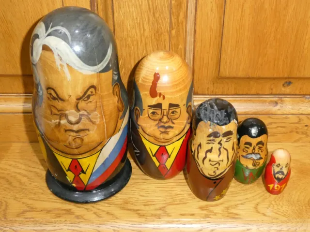 Russian Nesting Dolls - Old Russian Presidents x 5 - Collectors Piece