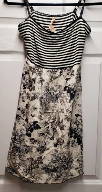 Bailey 44 Womens Striped Sleeveless Dress Black and White Floral Size Medium