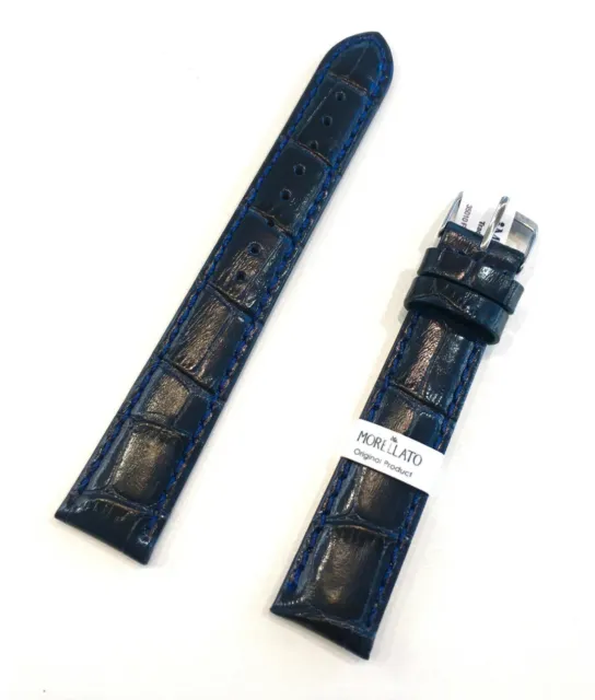 Cinturino orologio Morellato vera pelle imbottito stampa cocco blu 18 20 22 mm
