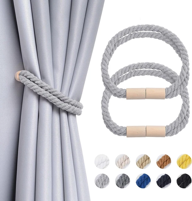 2 Pack Wooden Magnetic Curtain Tiebacks Boho Decoration Drape Tie Backs Natural