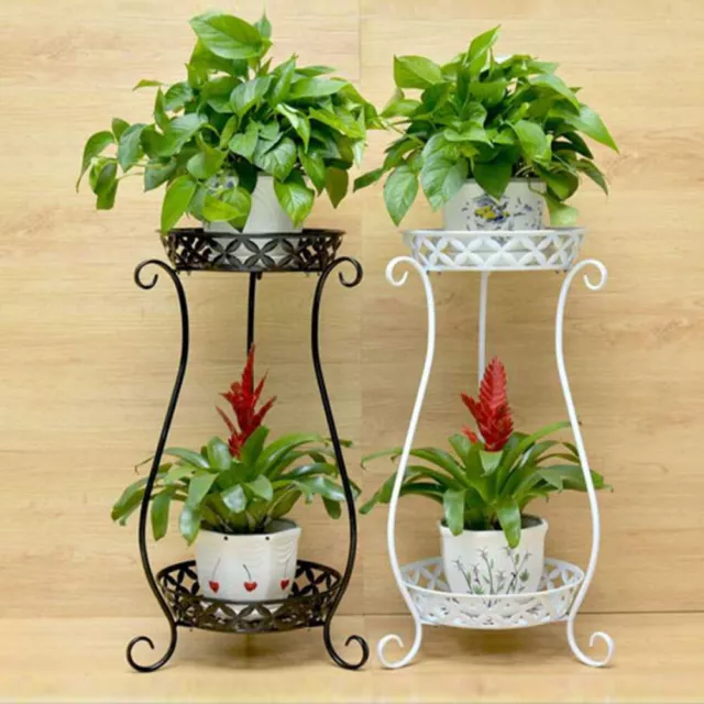 2 Tier Metal Iron Flower Plant Pot Display Stand Shelf Garden Indoor 64cm Tall