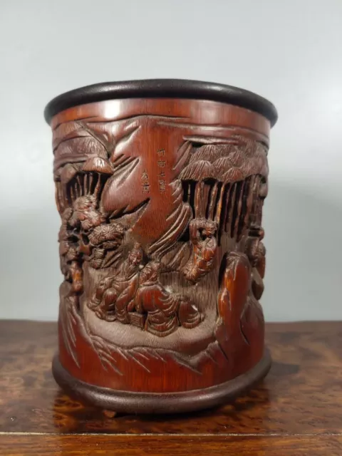 Chinese Natural Bamboo Hand carved Exquisite Figure Brush Pot 9877