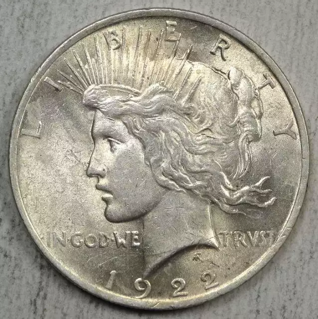 1922 Peace Dollar, VAM-2E2, Wing Die Break, Top 50, Choice Almost Uncirculated