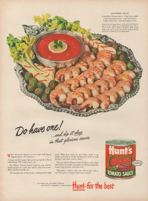 1948 Hunt's Tomato Do Have One Shrimp Sea Food Sauce Recipe Vintage Print Ad