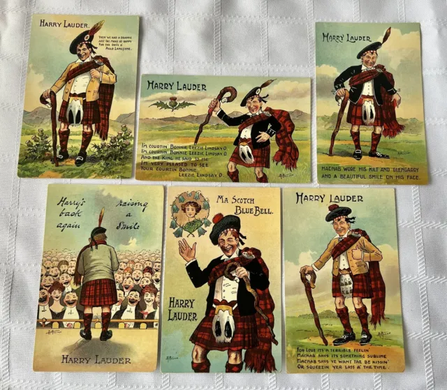 6 Vintage HARRY LAUDER Comic Postcards NEVER USED