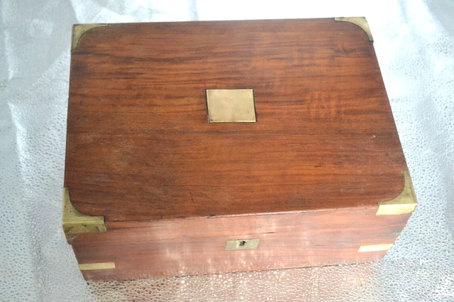 Antique Wooden Writing Slope Brass Corners Wooden Box - No Key