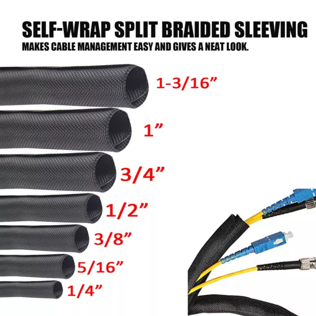 SPLIT BRAIDED CABLE Sleeving Self-Wrap Around Tubing Wire Loom Cord  Managerment $9.99 - PicClick AU