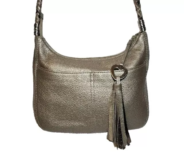 Brighton Baby Barbados  Zinc Pebbled Ziptop Leather Crossbody Shoulderbag Mp$335