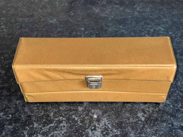 Vintage 1980s Tan Brown Faux Leather Cassette Tape Case Holder Storage Box