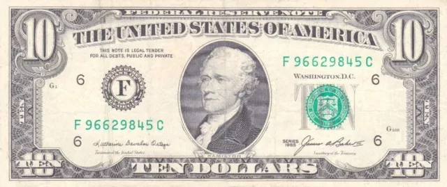 #United States of America 10 Dollars 1988 P-482 aVF Prs Alexander Hamilton