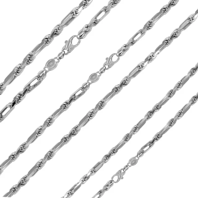 .925 Sterling Silver Rhodium Plated Figarope Chain 5.5mm-8mm Necklace 20"-28"