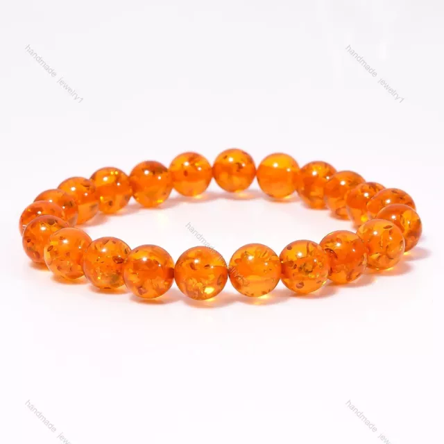 Stretchable Beaded Bracelet Round Orange Baltic Amber Natural For Sister