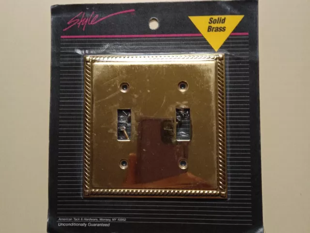 Vintage Style Solid Brass Double Light Switch Wall Plate Cover "New Never Open"