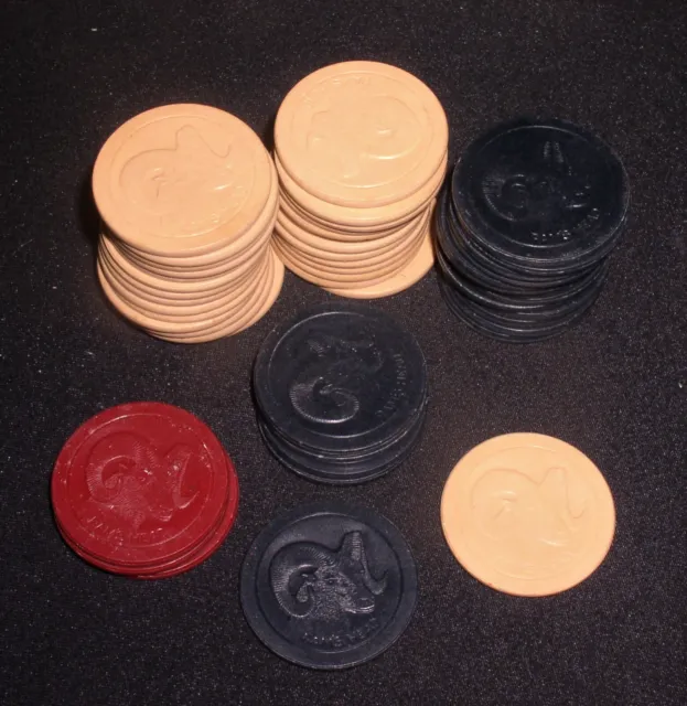 Rams Head Lot of  49  vintage Clay Composite Red/Ivory/Blue Poker Chips