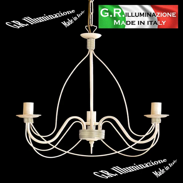 Lustre Moderne Classique ANNA – Fer Forgé, Verre De Murano, 3 Lumières, Ivoire/or