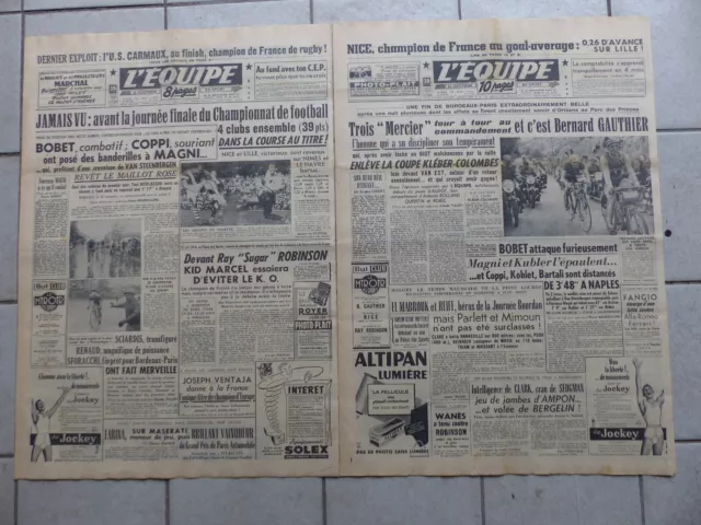 RARE lot de 2 journaux L' EQUIPE de 1951 NICE CHAMPION FRANCE FOOTBALL ORIGINAUX
