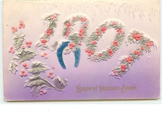 Carte Gaufrée - Bonne et Heureuse Année 1907 - 18109