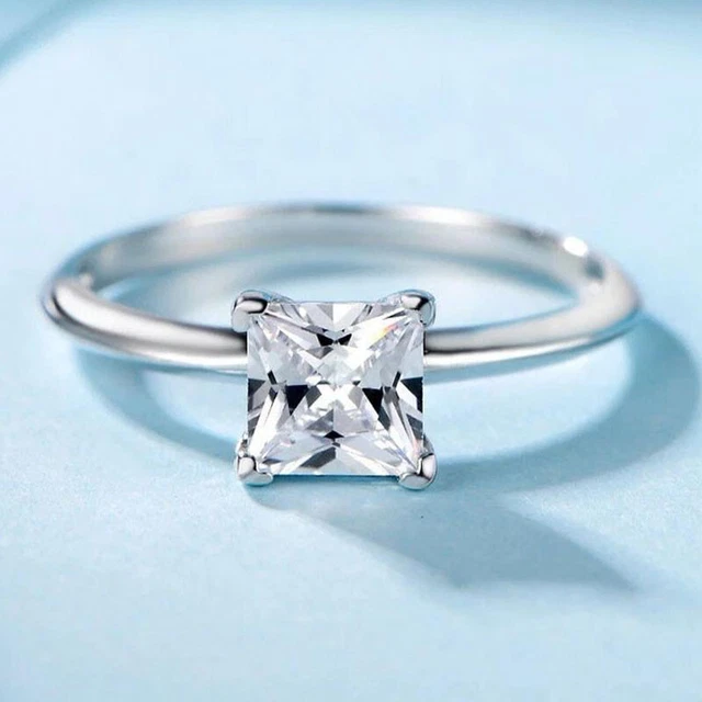 1.00 Ct Princess Cut Solitaire Diamond Engagement Ring in 14k White Gold Finish