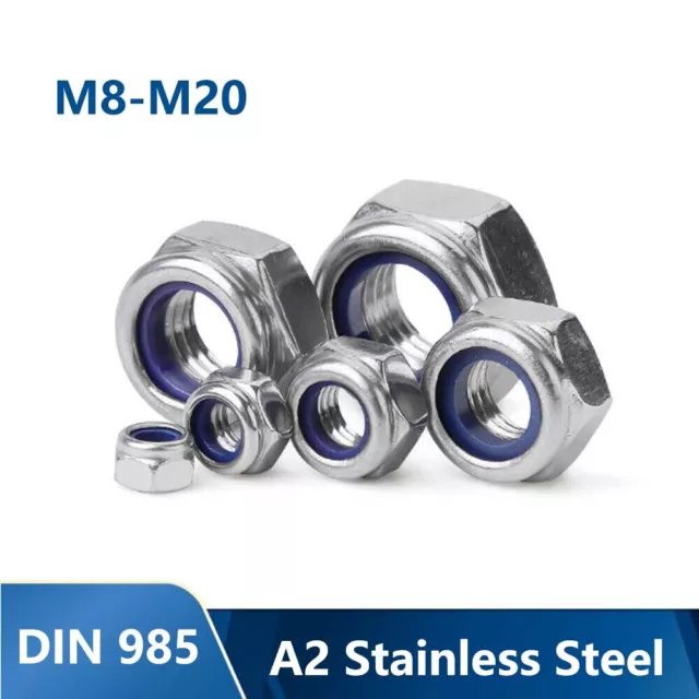 Filo sottile passo dadi Nyloc acciaio inox M8-M20 tipo T DIN 985 nylon Nylock
