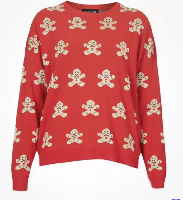 Ikonischer Topshop roter Lebkuchen Mann festlicher Weihnachtspullover Pullover Top Zoella UK 12 3