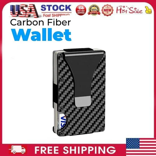 Mens Carbon Fiber RFID Blocking Clip Wallet Money Slim Credit Card Holder Metal