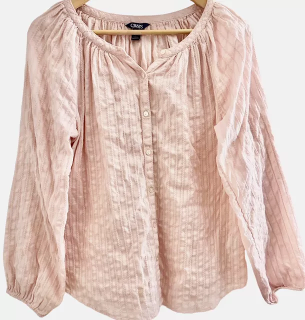Chaps Women's Shirt Top Blouse Button Down Long Sleeve Pale Pink Size S Small