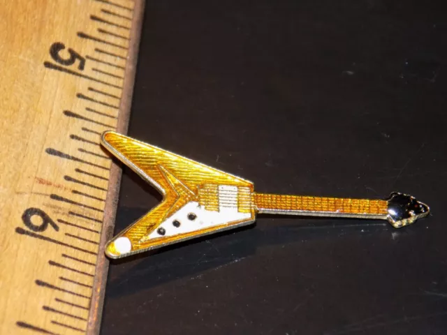 Vintage Flying V Guitar Shaped Metal Hat/Lapel/Jacket  Pin, New Old Stock