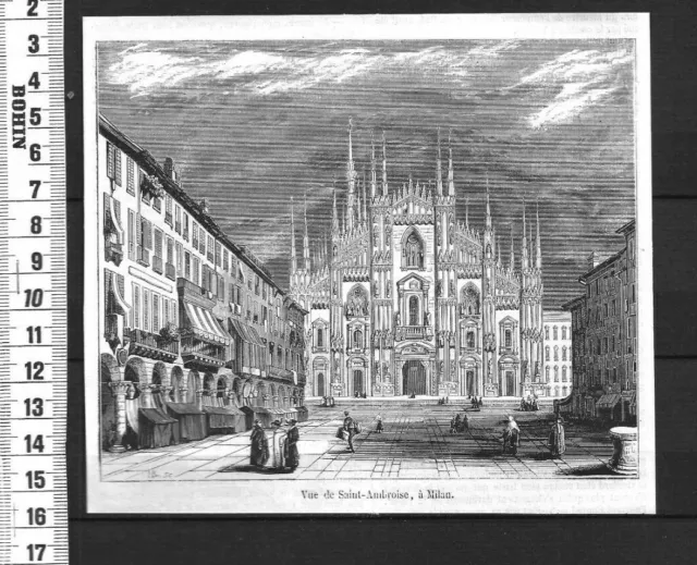 G206 / Engraving 1850 / View Of Saint Ambrose A Milan