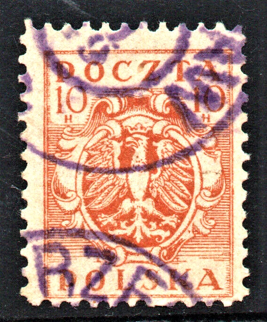 Used " EAGLE 0n BAROQUE SHIELD - SOUTH POLAND ISSUE " Poland 1919