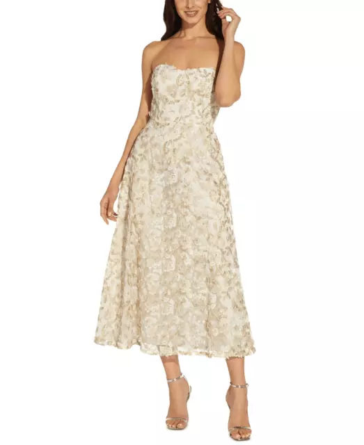 Adrianna Papell Women's Floral Embroidered Strapless Fit & Flare Dress - Gold 6