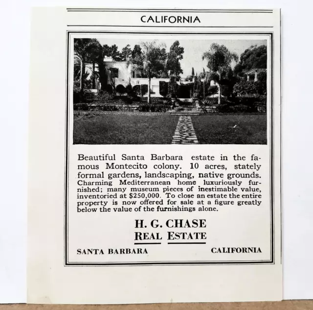 1933 Santa Barbara Montecito Colony Estate Mediterranean Architecture PRINT AD